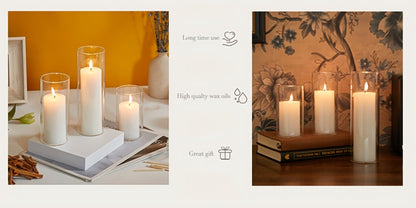 Pillar Candles with Clear Glass Hurricane Holders – Unscented White Cylinder Candles & Vases for Wedding Centerpieces, Party Tables, Home & Office Decor, Bulk Set 24 or 48 Pieces