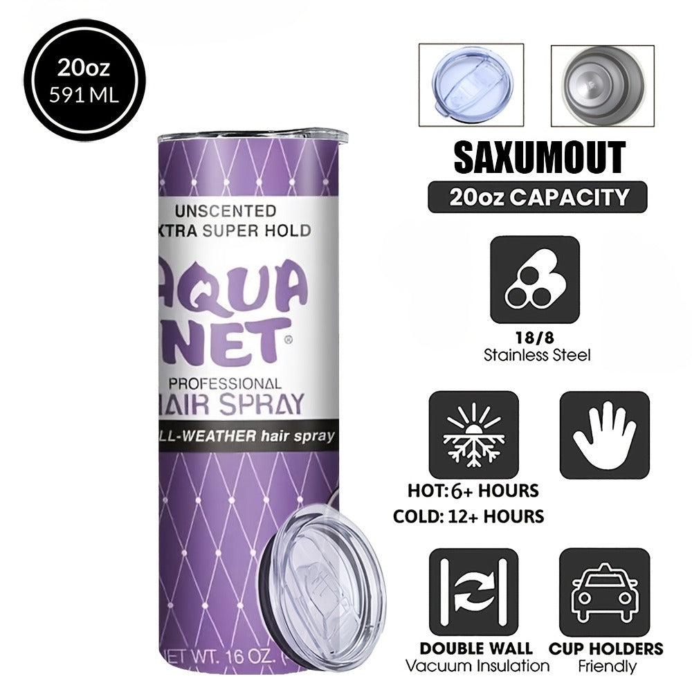 Insulated Tumbler Drinkware by SAXUMOUT, 20oz Stainless Steel Cup with Lid, Straw and Purple Retro Graphic