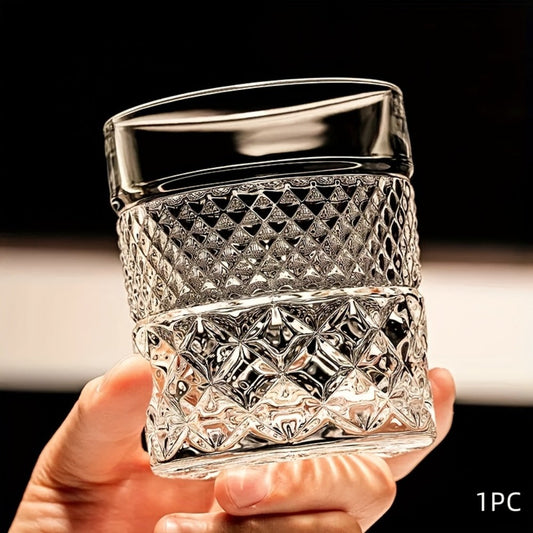 Italian Embossed Whiskey Glass – Handcrafted XO Cocktail Tumbler | Aesthetic Roostertail Bar Beer Water Glass for Home Bar Gifting Party
