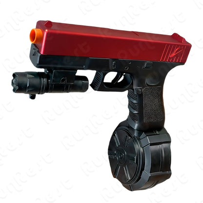 Red-and-Black Electric Gel Blaster Set with Three Magazine Styles, Flashlight, Goggles and Charging Cable