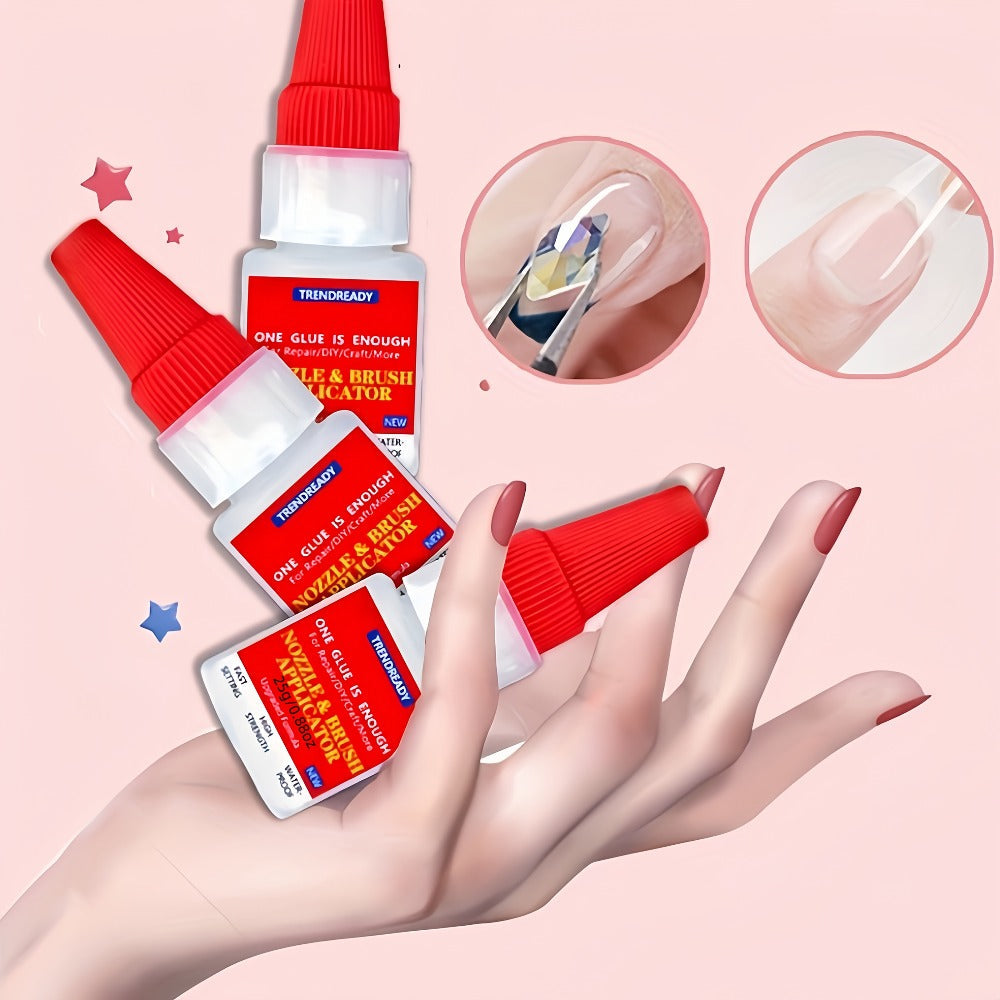 Nail Glue Salon Grade Super Glue 2-Pack – Heavy Duty Clear Adhesive for Artificial Nails, Multi-Surface Repairs, Waterproof with Dropper & Brush, Non-Yellowing