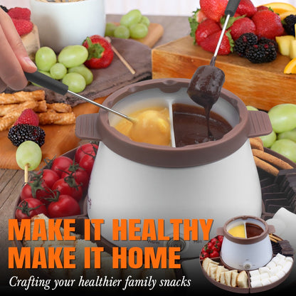 Chocolate Melting Pot Electric Fondue Pot Set with Fondue Forks 2.5 Cup Dual Pots Candy Chocolate Warmer for Dipping Strawberries Fruit Desserts Party