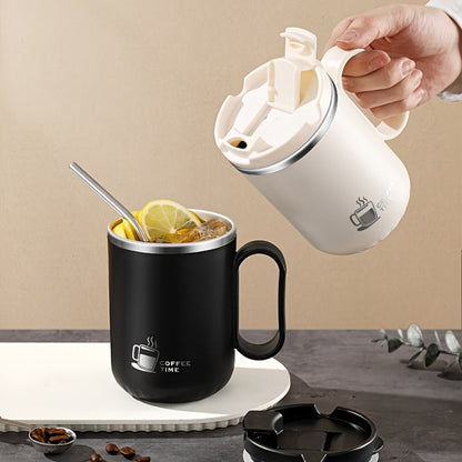 500ml Covered Stainless Steel Coffee Travel Mug with Handle in White, Black, Red, Grey or Brown
