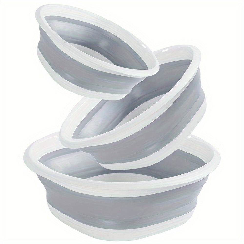Three-Piece Collapsible Basin Set in Large, Medium and Small Sizes for Laundry, Kitchen and Camping