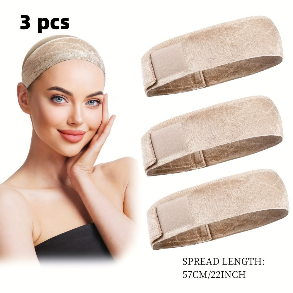 Velvet Wig Grip Caps, Three-Piece Adjustable Set in Light Beige, Beige, Black, Brown or Coffee