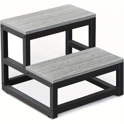 Fixed Two-Tier Metal Frame Step Stool, Approximately 15.7 x 15.7 x 13.2 Inches in Three Finishes