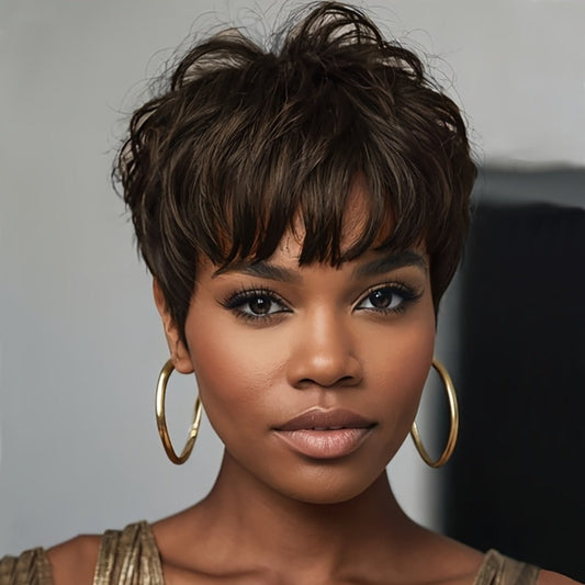 Synthetic Wig 4-Inch Wavy Bob with Bangs in Six Coded Natural and Fashion Colors for Costume Styling
