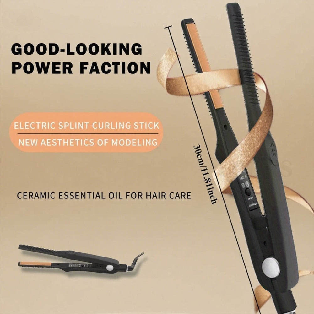 2-in-1 Ceramic Flat Iron Hair Straightener Curling Iron Adjustable Temperature Portable Mini Styling Tool for Short Hair Beard Women Men Travel Daily Use Gift Black