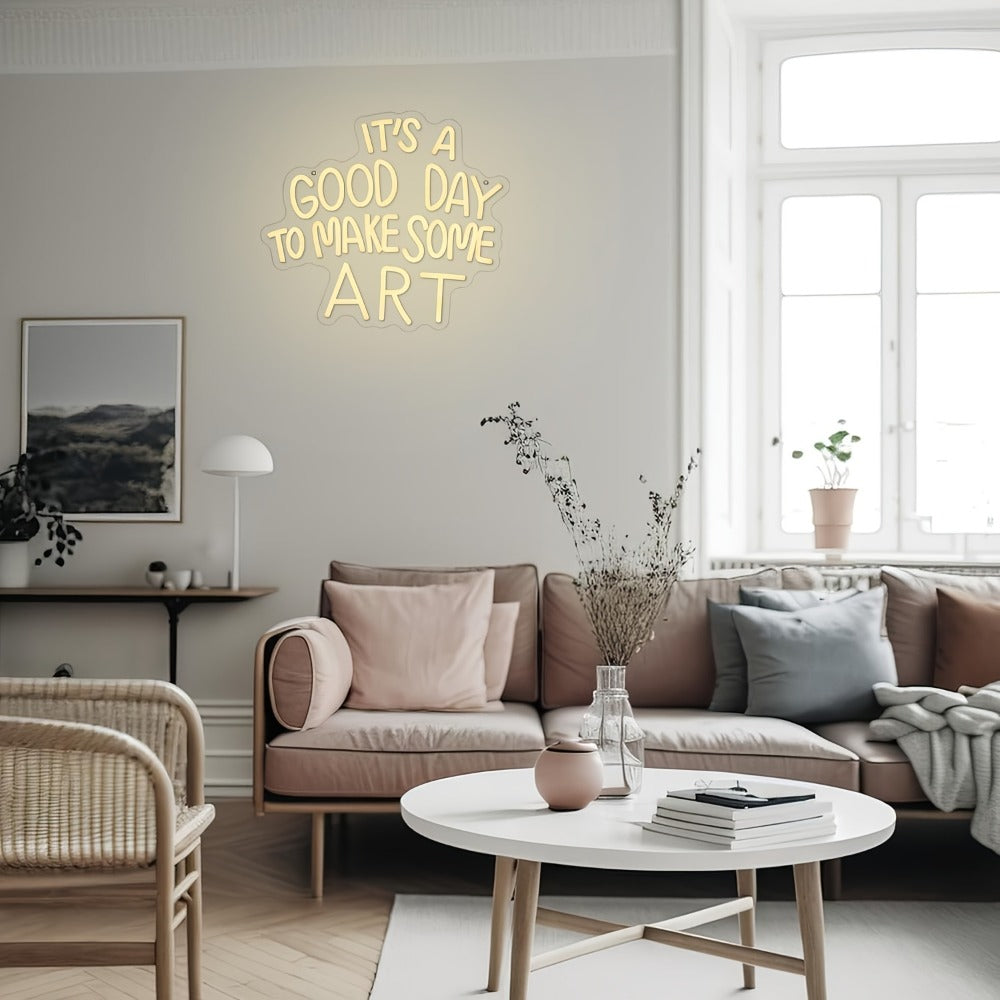 LED Neon Sign "Today Is a Great Day for Creating Art" Dimmable Wall Light for Study Room Classroom Home Living Room – Creative Art LED Neon Light Decor Gift for Artists Teachers Students