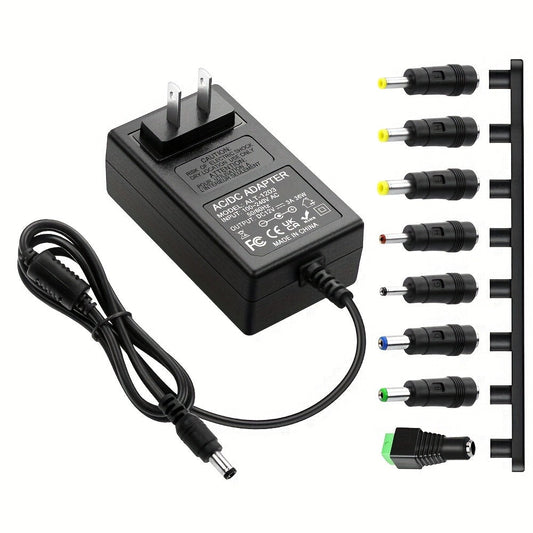 12V 3A DC Power Adapter 36W with 10 Interchangeable Tips - Universal AC 100-240V Input, Short Circuit & Overvoltage Protection, Stable Output for CCTV Camera, LED Strip, Router, TV Box & More