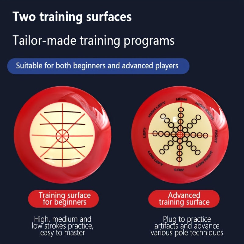 Red Billiard Practice Cue Ball Set with Two Printed Training Patterns, Chalk Cube and Cleaning Cloth