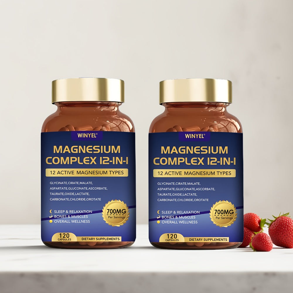 Magnesium Complex 700mg 12-in-1 120 Capsules with Glycinate, Citrate, Malate & Taurine for Sleep, Mood, Nerve, Heart & Muscle Function Support for Men & Women
