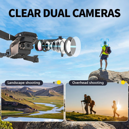 E88 Foldable Drone with Dual Camera – RC Quadcopter 360° Stunt Flip Surround Flight Optical Flow Height Hold 500mAh Battery Beginner to Intermediate Indoor Outdoor Flying Toy Gift for Teens Adults Boys
