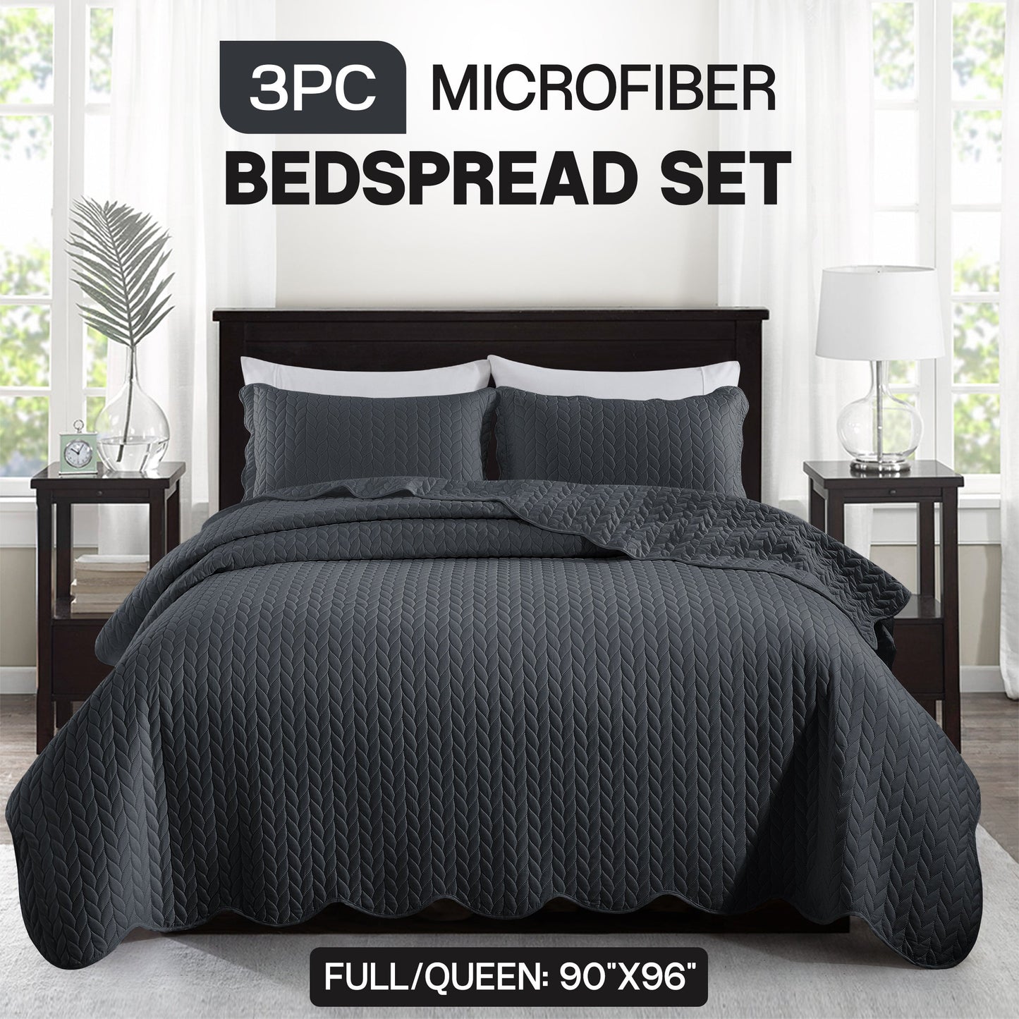 Chevron-Texture Three-Piece Bedspread Set in 16 Colors with Twin, Queen-Full, King and California King Sizes