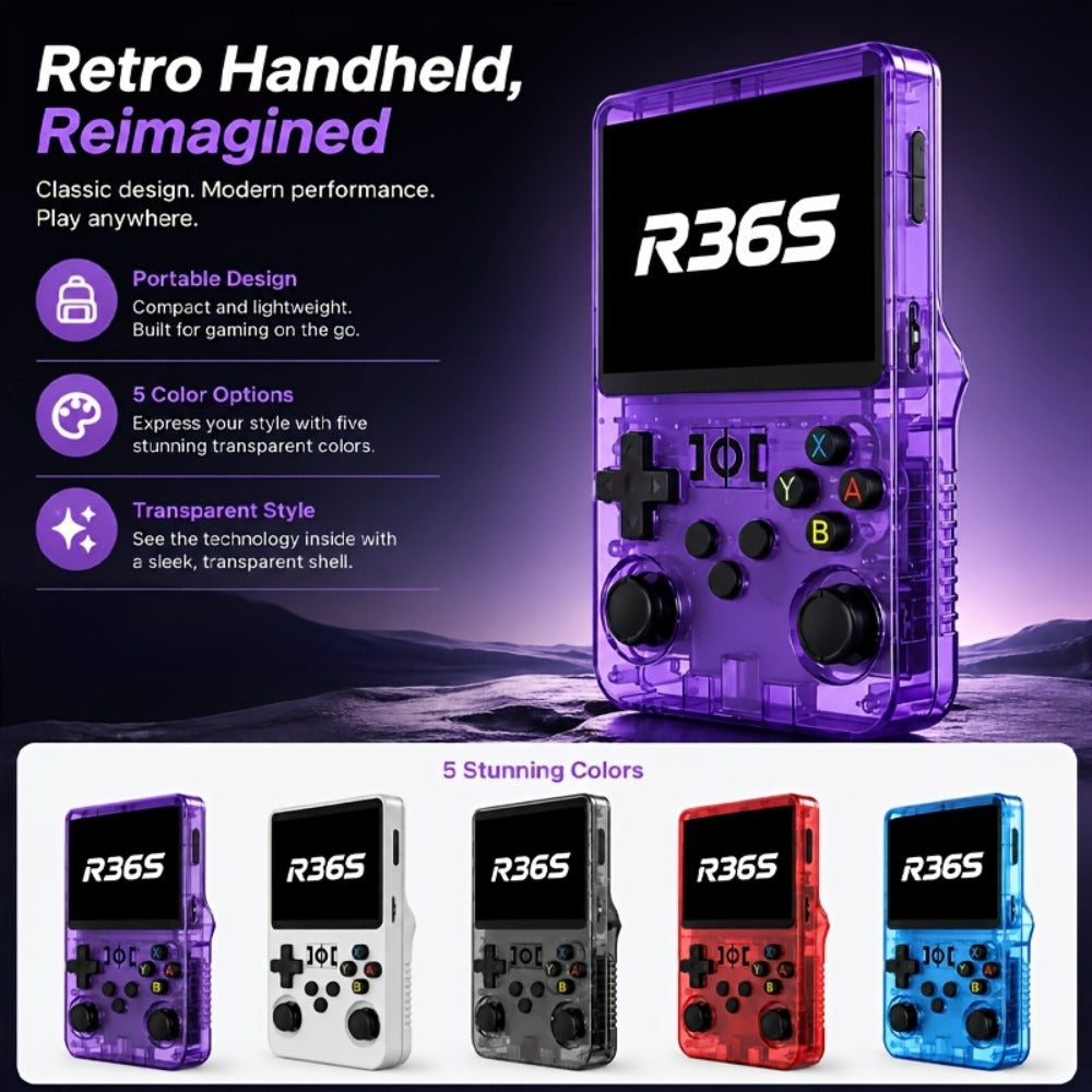 Retro Handheld Game Console R36S2 with 3.5-Inch IPS HD Screen, 3000mAh Battery, TF Card Expansion & HD TV Output – Portable Plug and Play Emulator Gaming Device, 5 Colors, Gift for Kids & Adults