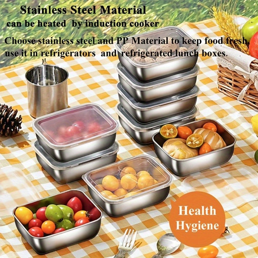 Food Storage Containers 304 Stainless Steel Set with Lids in Five-, Six- or Eight-Piece Options