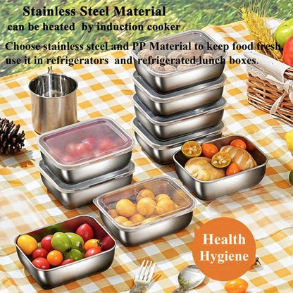 Food Storage Containers 304 Stainless Steel Set with Lids in Five-, Six- or Eight-Piece Options