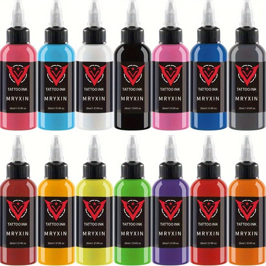 Tattoo Ink 14-Color Set with 1oz 30ml Bottles and One Source-Listed Full Palette Configuration