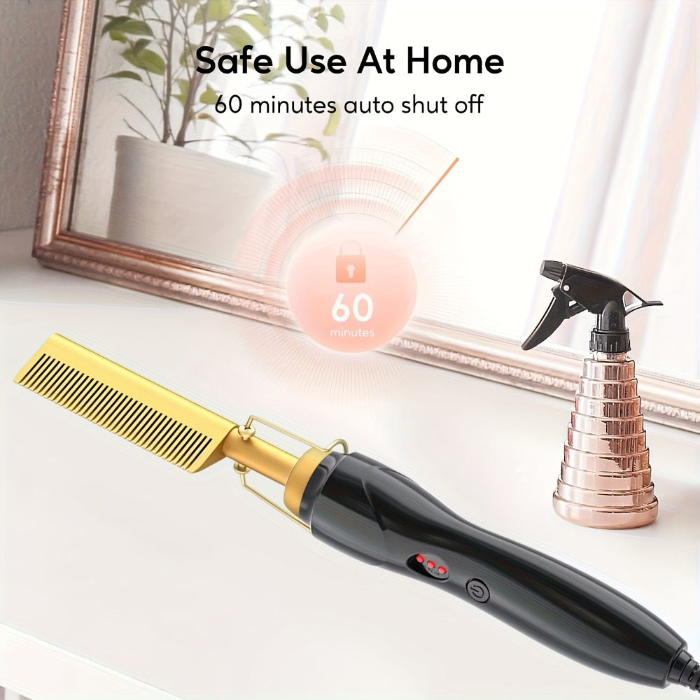 Hot Comb Hair Straightener Electric Ceramic – Portable Anti-Burn Press Comb for Natural Hair & Beard Straightening – Pink, Gold, Black, Gradient, Avocado Green