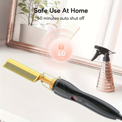 Hot Comb Hair Straightener Electric Ceramic – Portable Anti-Burn Press Comb for Natural Hair & Beard Straightening – Pink, Gold, Black, Gradient, Avocado Green