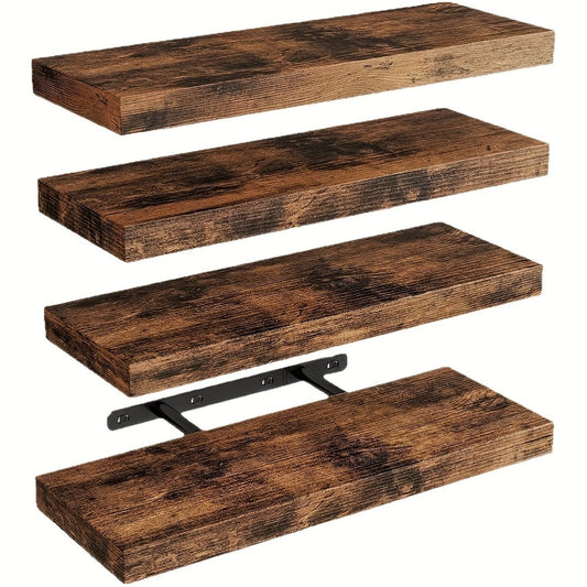 Floating Shelves for Wall 4pcs 15.8in – Wall Mounted Shelf with Invisible Bracket for Bathroom, Living Room, Bedroom, Kitchen, Office Decor | Brown, White, Black