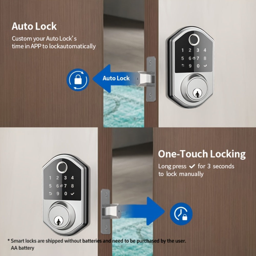 Anti-Peep Keypad Door Lock with Fingerprint & Auto-Lock - Biometric Smart Lock, IC Card Option, Keyless Entry for Home, Bedroom, Office & Apartment, Easy DIY Install, Black & Silver