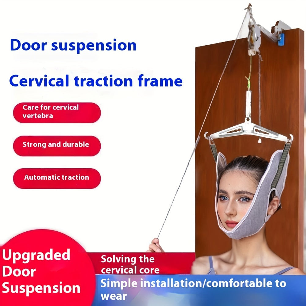 Cervical Traction Device with Handle, Adjustable Neck Traction Belt & Shoulder Massager, Spinal Decompression Pillow for Muscle Tension Relief, Durable Iron & Nylon Home Neck Stretcher
