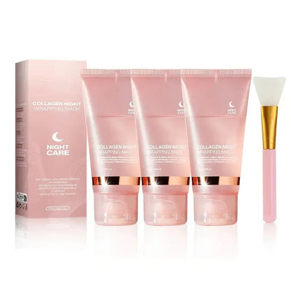 Three-Piece Collagen Night Wrap Mask Set with Jelly Brush and Hyaluronic Acid for Evening Care