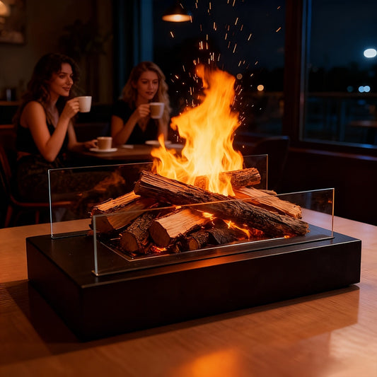 Tabletop Fire Pit Wood Pellet Smoke-Free 15 Inch with Glass Wind Guard, Portable Outdoor Mini Fire Pit for Patio Backyard Camping Tailgating Deck