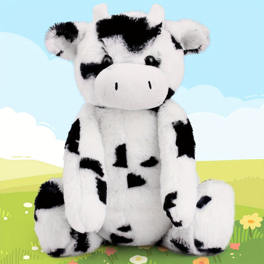 Stuffed Animal Black-and-White Cow in 16-Inch Size with Plush Fur and Machine-Washable Care