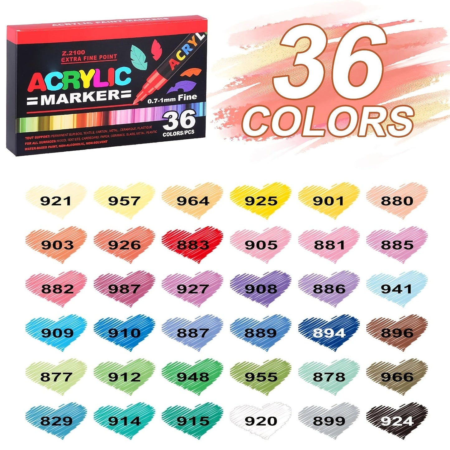 Soft Brush Acrylic Paint Pen Set with Clear Barrels in 12-, 36-, 60-, 80- or 120-Color Checkout Options