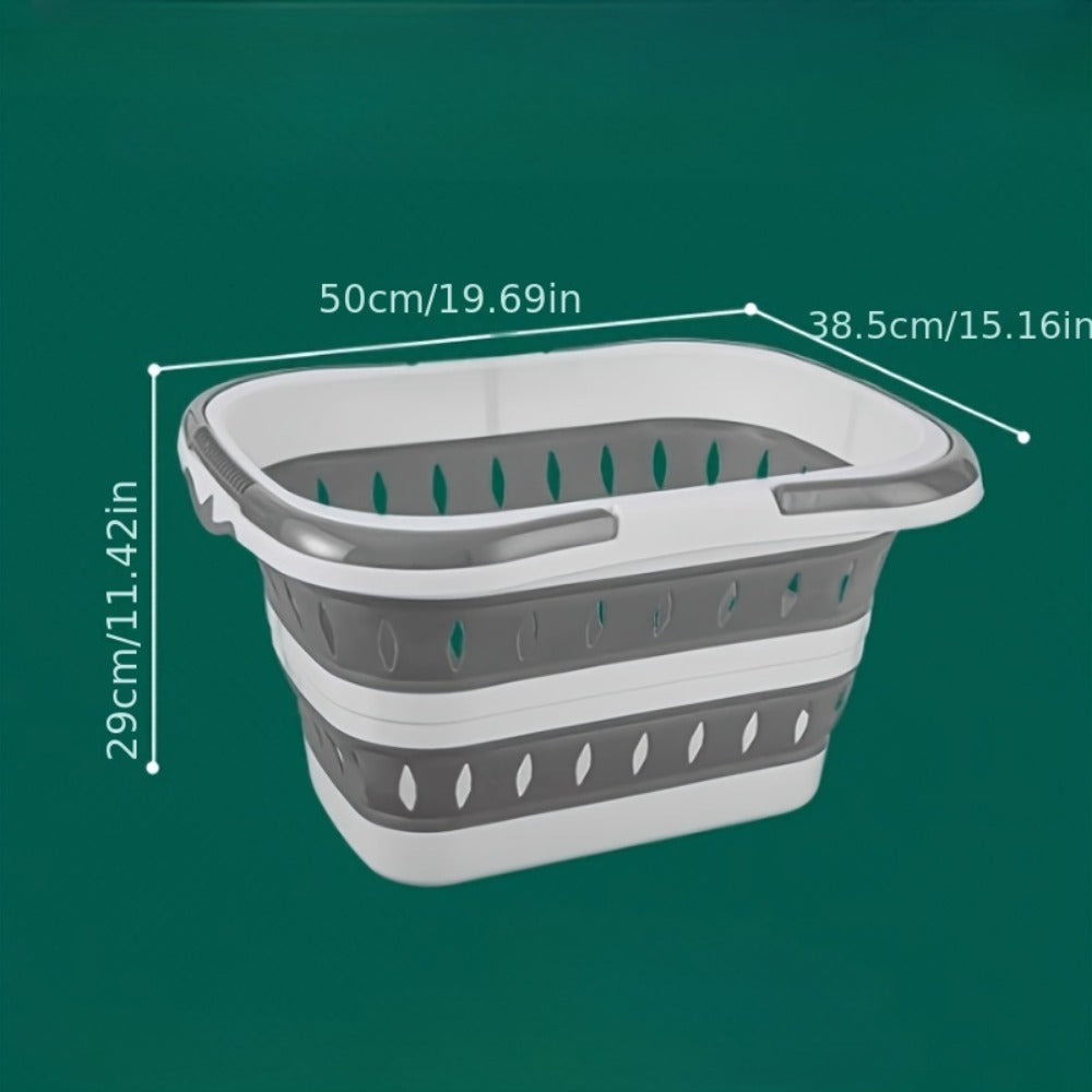 Grey Collapsible Laundry Basket with Dual Carry Handles, 50 cm Length and Flat-Folding Frame