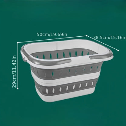 Grey Collapsible Laundry Basket with Dual Carry Handles, 50 cm Length and Flat-Folding Frame