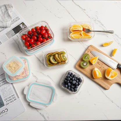 Sixteen-Piece Glass Food Storage Set with Eight Bowls and Eight Lids in Four Color Configurations