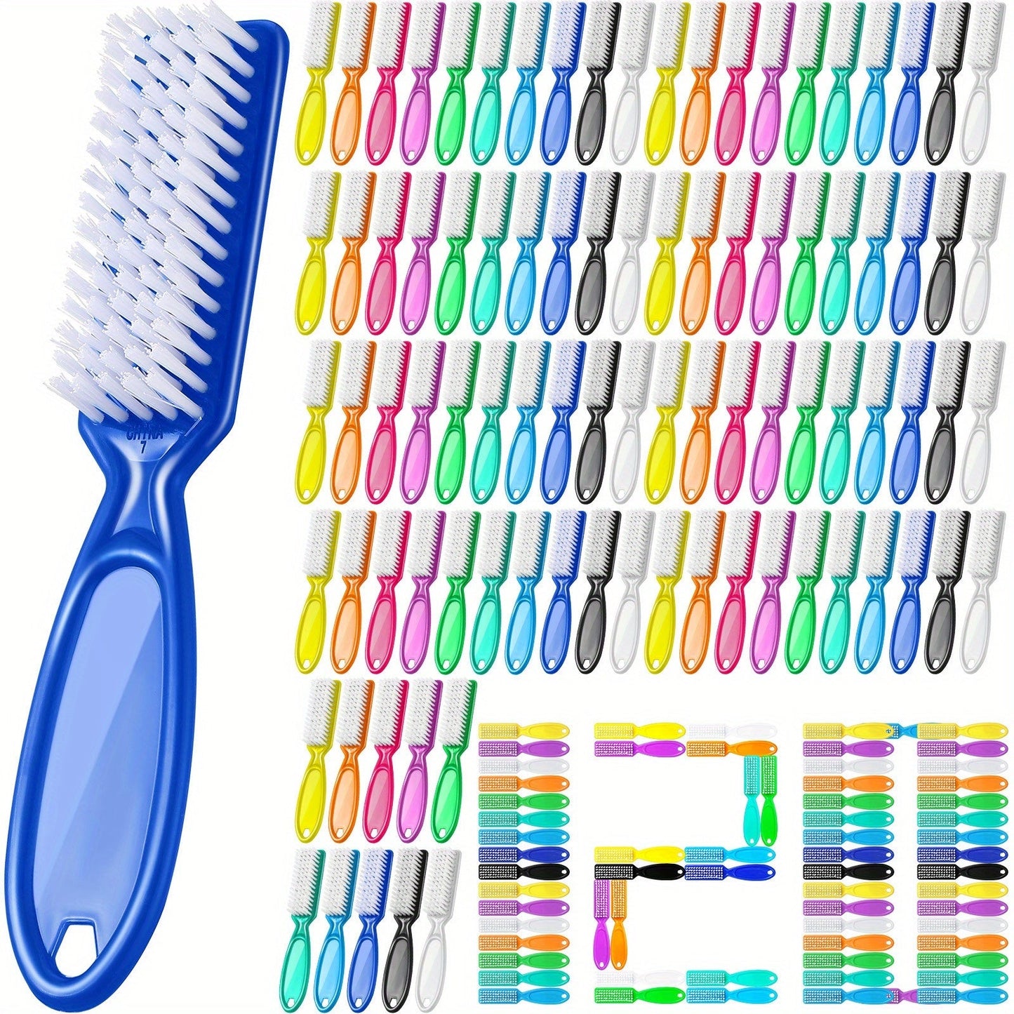 Fingernail Scrub Brush Set 120pcs Bulk - Handle Grip Nail Cleaning Brushes with Soft & Stiff Bristles, Manicure Pedicure Nail Cleaner Tools for Salon Spa & Home Use, Cute Assorted Colors