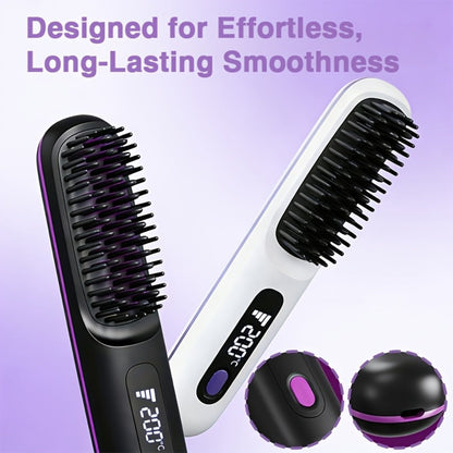 Cordless Straightening Brush Hair Styling Tool with Rechargeable Power and Black or White Finish