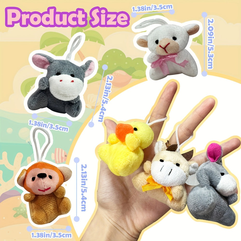 Mini Animal Plush Keychain 24 Pack Bulk — Small Stuffed Animals Assorted Random Colors, Party Favors for Kids, Carnival Prizes, Classroom School Gifts, Goody Bag Fillers, Christmas Easter Halloween Valentine