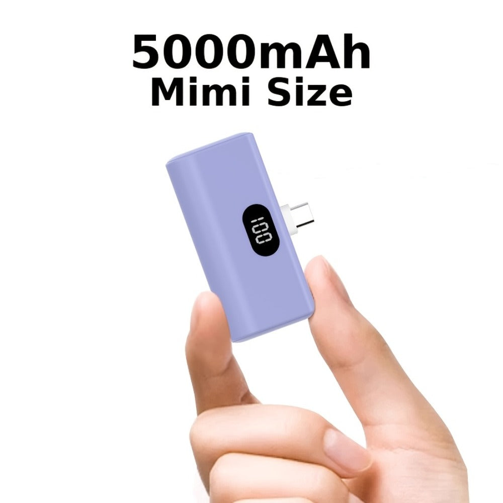 Mini Power Bank 5000mAh USB-C Foldable Plug Built-in Cable 10W Fast Charge LED Display Compact Portable Charger for iPhone 15 16 17 Samsung Android – Black White Pink Purple Green (1pc/2pcs)