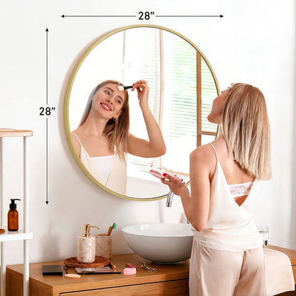 Round Wall Mirror Aluminum Alloy Frame – Modern Circle Mirror for Bedroom, Bathroom & Living Room, Tempered Glass, Black & Gold, 20in 28in 30in 36in