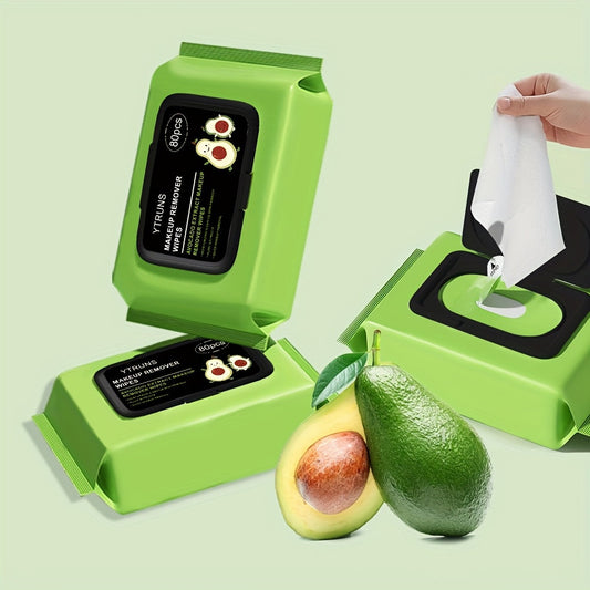 Makeup Remover Wipes Avocado Squalane Deep Cleansing Hypoallergenic Moisturizing Disposable Face Wipes 80 Sheets Pack Travel-Friendly Gentle for Sensitive Skin All Skin Types