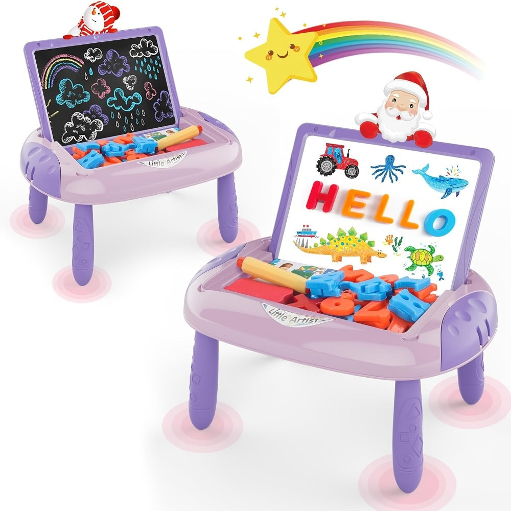 Double-Sided Kids Drawing Easel with Foldable Tabletop Stand, Chalkboard, Whiteboard and Six Color Options