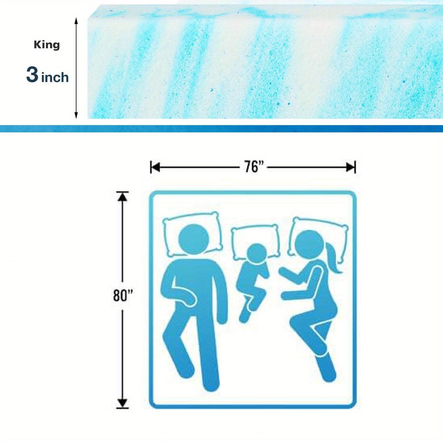 Mattress Topper Cooling-Gel Swirl Foam in 2- or 3-Inch Sizes with Gray Foam Pillow Options