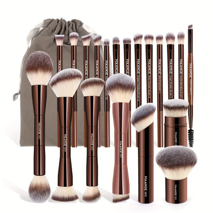 Professional Makeup Brush Set 20Pcs Metal Aluminum Tube Handle with Storage Bag Foundation Powder Blush Eye Shadow Kabuki Brushes for Women Travel Portable Multi-Function Black Gold