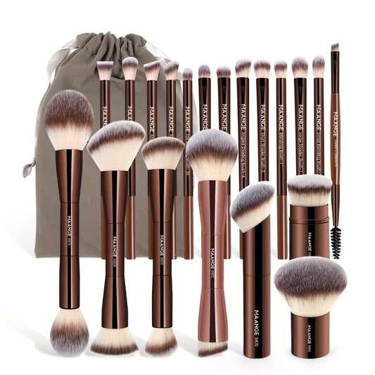 Professional Makeup Brush Set 20Pcs Metal Aluminum Tube Handle with Storage Bag Foundation Powder Blush Eye Shadow Kabuki Brushes for Women Travel Portable Multi-Function Black Gold