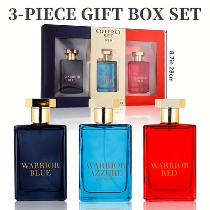 Warrior Blue Men's Eau de Toilette 3.4 oz — Bold Aromatic Cologne Spray | Long-Lasting Masculine EDT | Single Bottle or 3-Piece Gift Set for Him