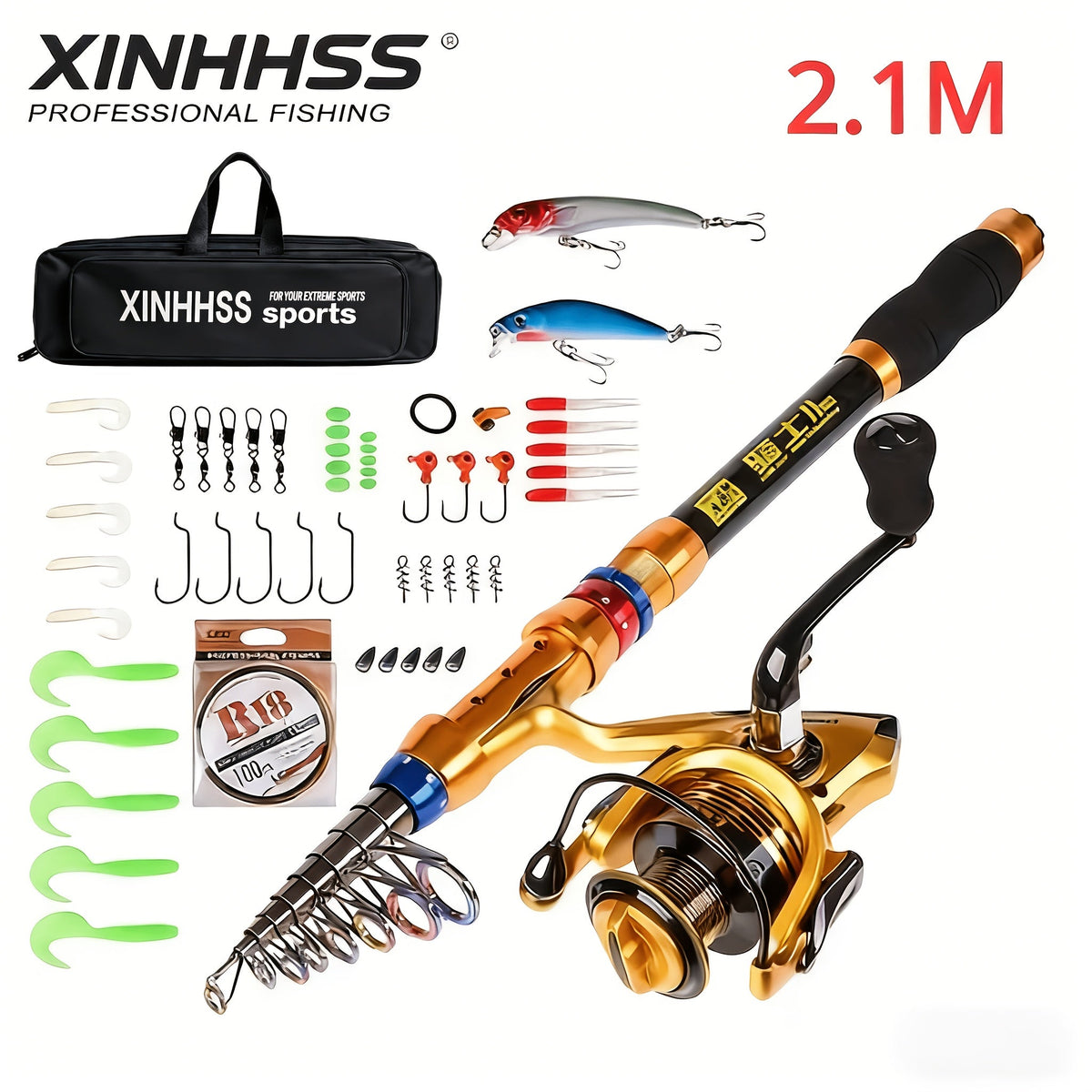 Telescopic Fishing Rod & Reel Combo – Carbon Fiber Collapsible Fishing Pole Full Kit with Carrier Bag for Travel Saltwater Freshwater Fishing, 6.89ft & 7.87ft, Silver & Gold