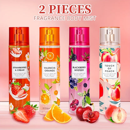 Body & Hair Fragrance Mist for Women 2pcs Set L1ong Lasting Fruity Perfume Spray 8 fl oz Pineapple Coconut Peach Strawberry Watermelon Scents Daily Dating Party Gift