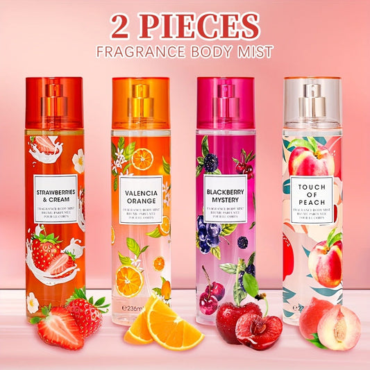 Body & Hair Fragrance Mist for Women 2pcs Set L1ong Lasting Fruity Perfume Spray 8 fl oz Pineapple Coconut Peach Strawberry Watermelon Scents Daily Dating Party Gift