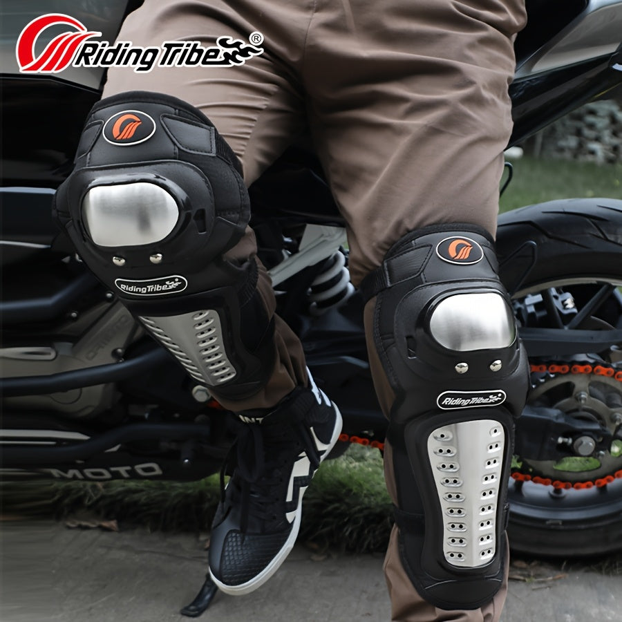 Motorcycle Knee & Elbow Pads 4pcs Set – Stainless Steel Shell Protective Gear, Adjustable Hook & Loop Fit for Motorcycle Riding Cycling Skating, Short Style