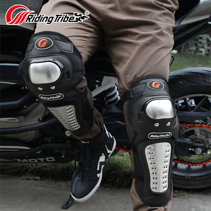 Motorcycle Knee & Elbow Pads 4pcs Set – Stainless Steel Shell Protective Gear, Adjustable Hook & Loop Fit for Motorcycle Riding Cycling Skating, Short Style